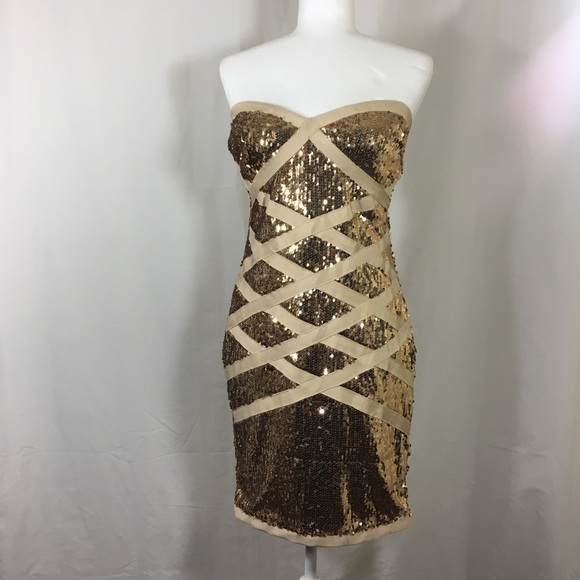 wow gold label Dresses & Skirts - Gold sequins strapless dress